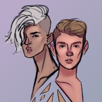 a drawing of a man and a woman with a shaved head